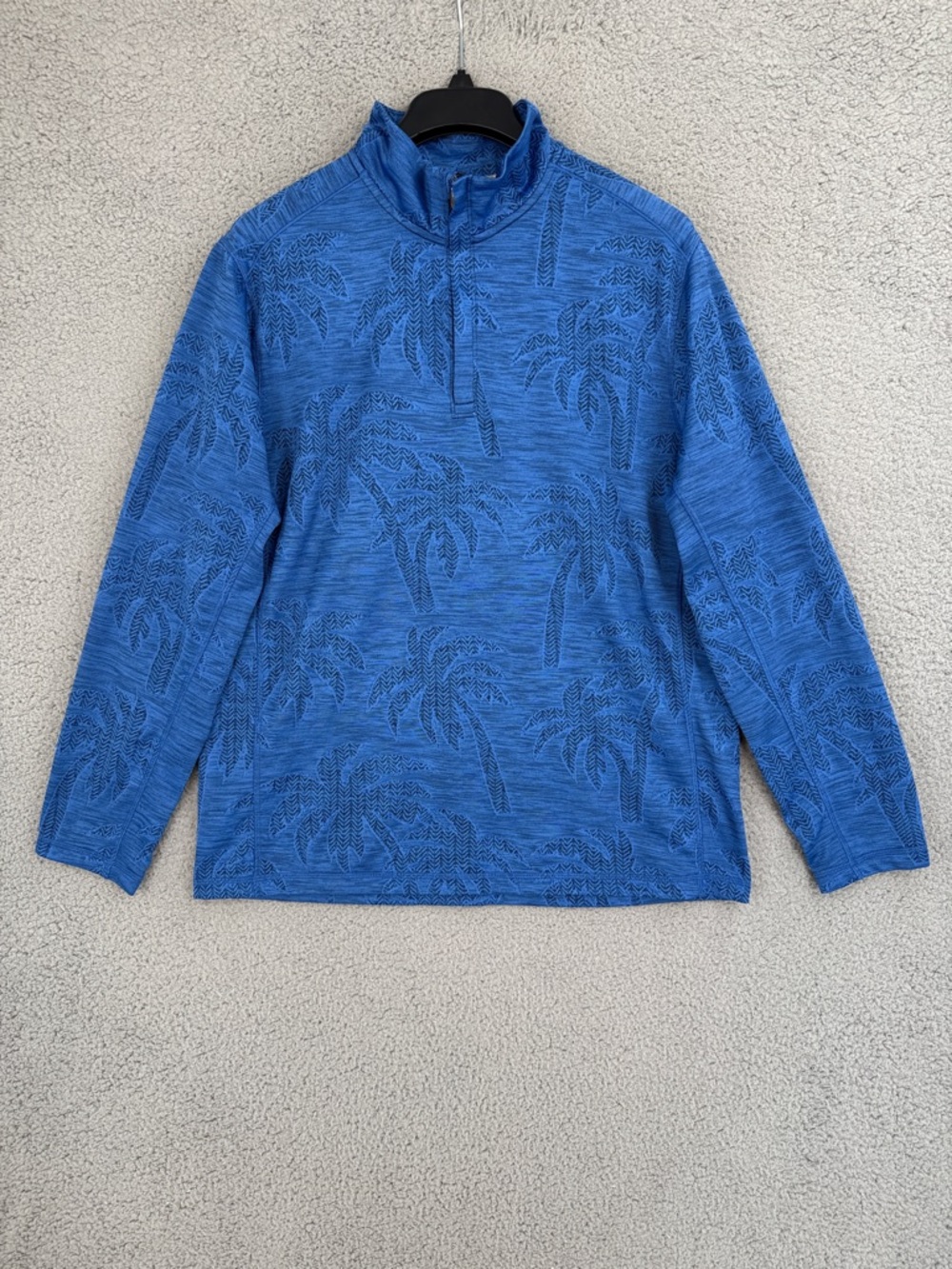 Tommy Bahama Islandzone Mens Medium long sleeve quarter zip Blue Palm tree print